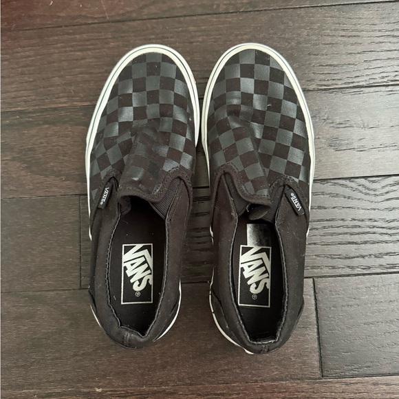 Vans Black and Gray Checkered Slip-Ons - Picture 1 of 3